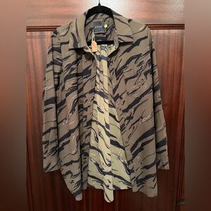 LYSSE Olive and Black Marble-Print Button Shirt